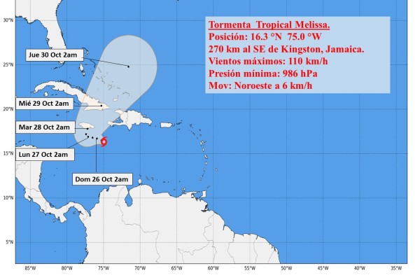 AVISO DE CICLÓN TROPICAL No. 9.: Melissa se intensifica sobre el Caribe central 